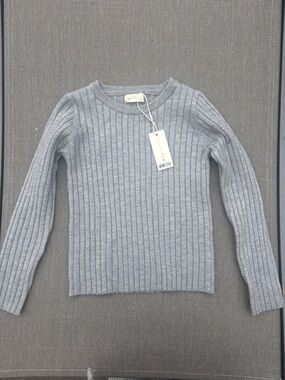 Rylee + Cru Light Gray Ribbed Crew Neck Sweater